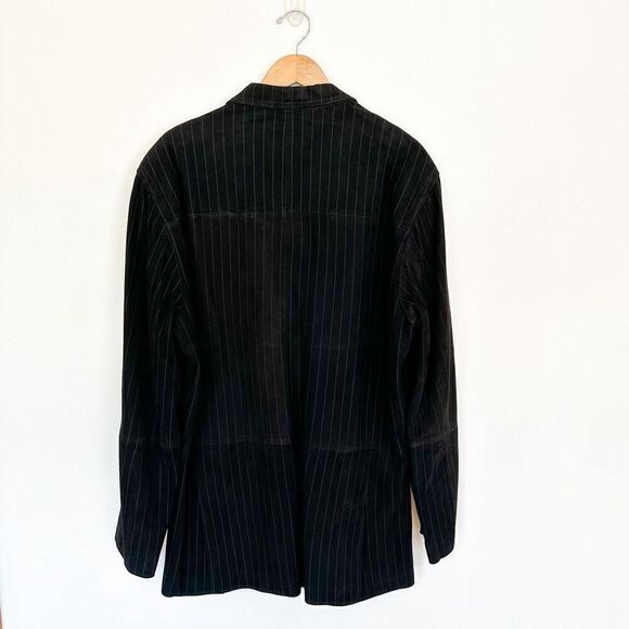 Bachrach Black and White Pinstripe Genuine Suede Leather 3 Button Blazer Coat Mi - Picture 2 of 14